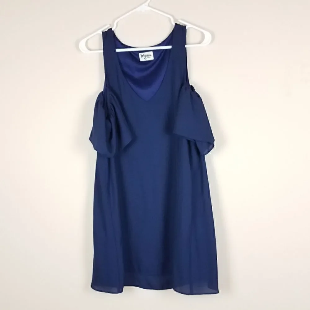 Show Me Your Mumu Navy Birdie Ruffle Cold Shoulder Dress